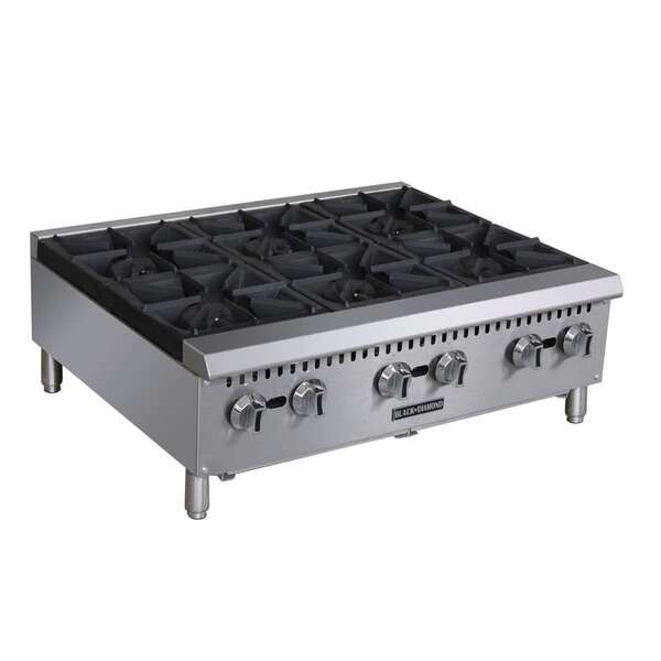 Admiral Craft Equipment Corp Admiral Craft BDCTH-36, 36-inch 6 Burners Black Diamond Countertop Gas Hot Plate with Manual Controls, 150,000 BTU