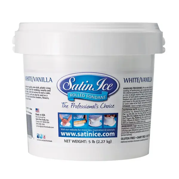 Ateco S10002, Satin Ice White Vanilla Rolled Fondant Icing, 5-Libra Container