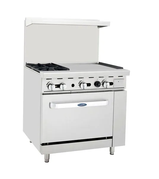 Atosa CookRite AGR-2B24GR, 36-Inch 2 Burner Heavy Duty Gas Range with 24-Inch Right Griddle and Single Oven