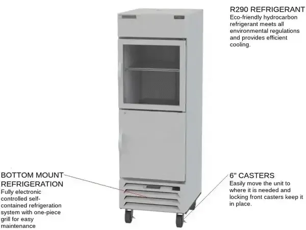 Beverage Air HBR23HC-1-HS, 27.25-Inch 23.1 cu. ft. Bottom Mounted 1 Section Solid Half Door Reach-In Refrigerator