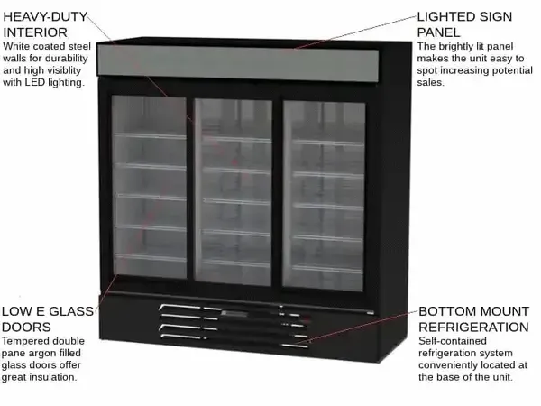 Beverage Air MMR66HC-1-B, 75-Inch Black 3 Section Sliding Refrigerated Glass Door Merchandiser