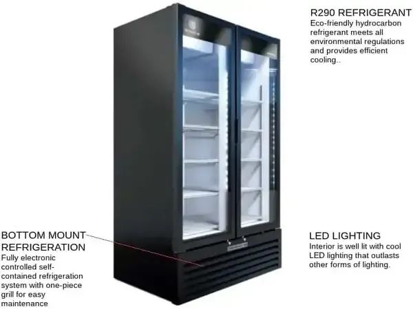 Beverage Air MT34-1B, 39.5-Inch Black 2 Section Swing Refrigerated Glass Door Merchandiser