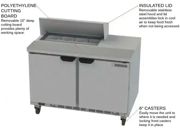 Beverage Air SPE48HC-08, 48-Inch 2 Door Counter Height Refrigerated Sandwich / Salad Prep Table
