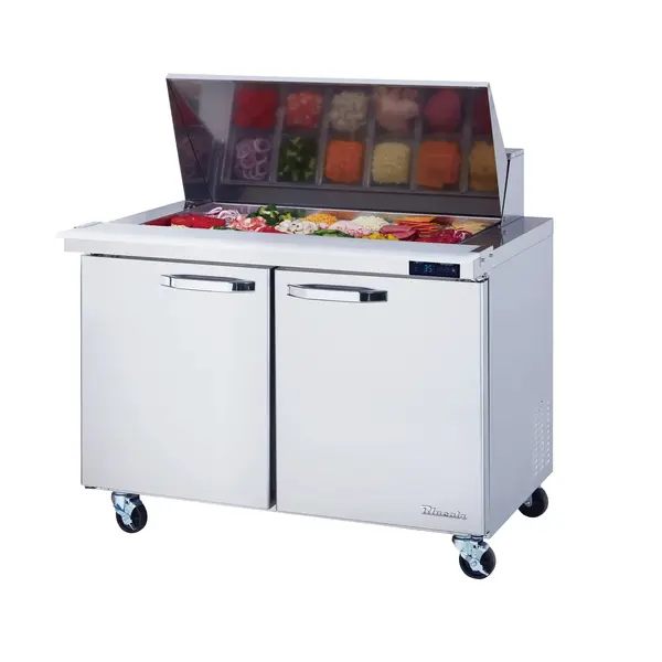 Blue Air BLMT48-HC, 48-inch 2 Swing Doors Refrigerated Mega Top Sandwich Prep Table, 13 Cu. Ft.