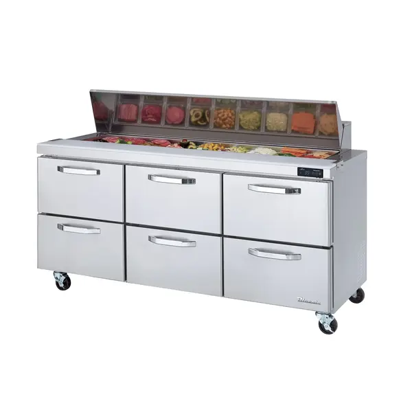 Blue Air BLPT72-D6-HC, 72-inch 6 Drawers Refrigerated Sandwich Prep Table, 20.2 Cu. Ft.