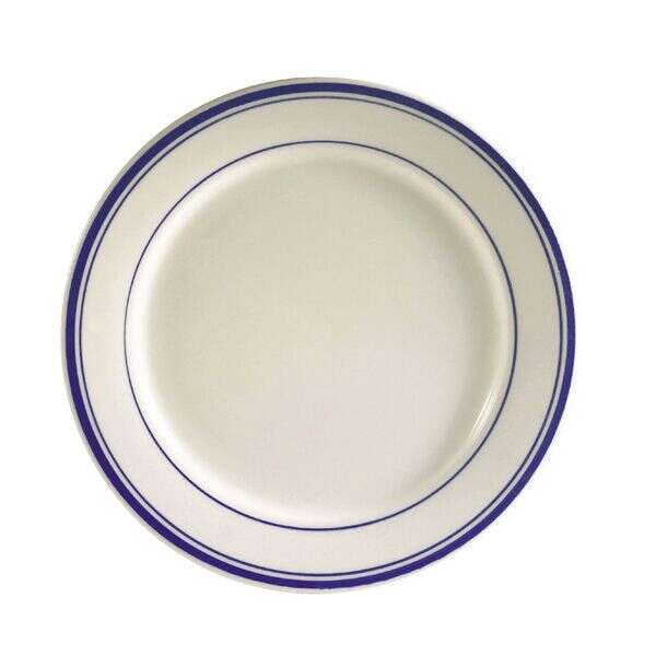 C.A.C. BLU-21, 12-Inch Stoneware Plate with Blue Rims, DZ