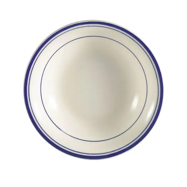 C.A.C. BLU-32, 3.5 Oz 4.5-Inch Stoneware Fruit Dish with Blue Rim, 3 DZ/CS