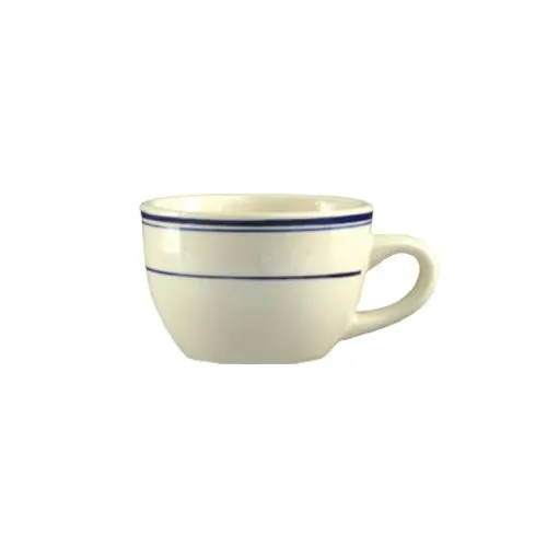 C.A.C. BLU-37, 7 Oz 3.75-Inch Short Stoneware Cup with Blue Rim, 3 DZ/CS