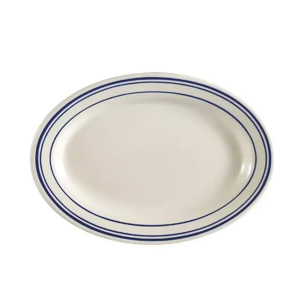 C.A.C. BLU-51, 15.5-Inch Stoneware Oval Platter with Blue Rim, DZ