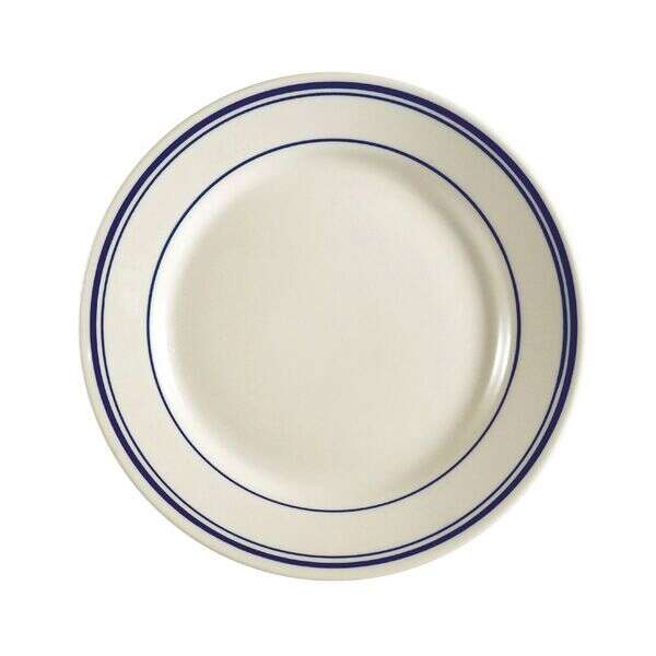 C.A.C. BLU-6, 6-62-Inch Stoneware Plate with Blue Rim, 3 DZ/CS