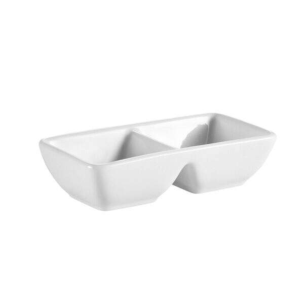 C.A.C. CN-2T10, 10 Oz 10-Inch White Porcelain 2 Compartment Rectangular Tray, 2 DZ/CS