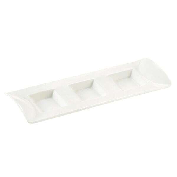 C.A.C. CN-3T10, 0.5 Oz 10.12-Inch White Porcelain 3 Compartment Tasting Tray, 2 DZ/CS