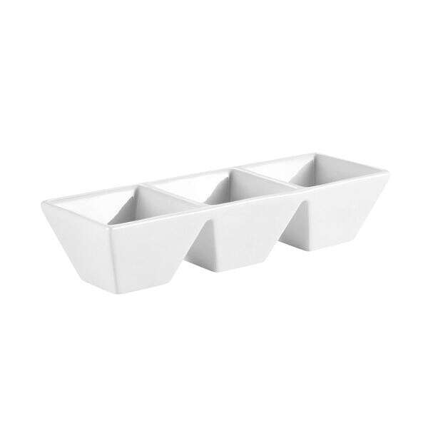 C.A.C. CN-3T9, 4 Oz 9.62-Inch White Porcelain 3 Compartment Tray, 2 DZ/CS
