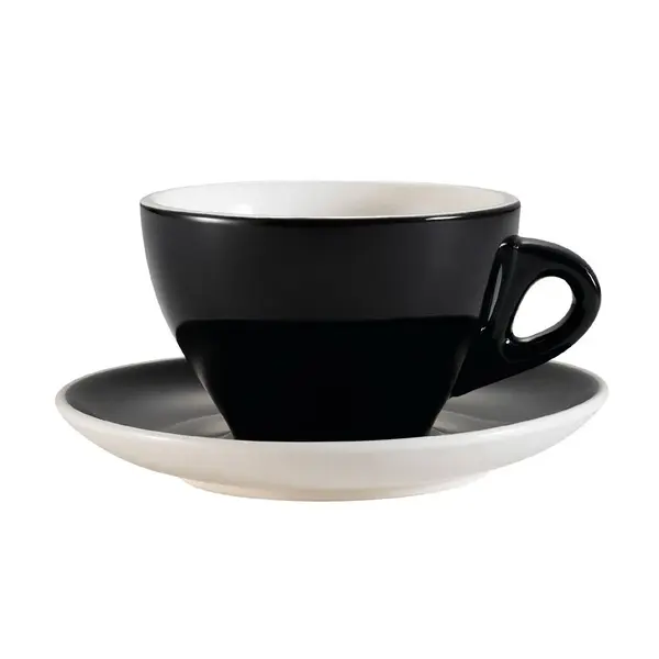 C.A.C. E-11-BLK, 11 Oz Black Porcelain Cup with 6.5-Inch Saucer, 24-Set/CS
