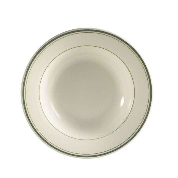 C.A.C. GS-105, 16 Oz Stoneware Greenbrier Pasta Bowl with Green Band, DZ