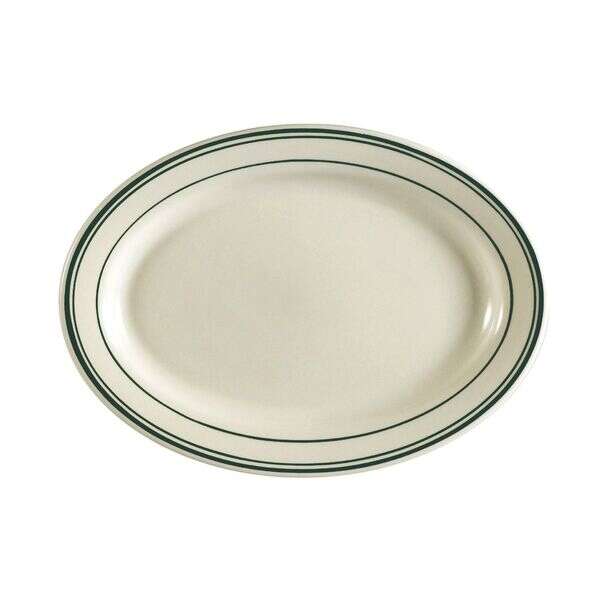 C.A.C. GS-12, 10.38-Inch Stoneware Greenbrier Oval Platter with Green Band, 2 DZ/CS