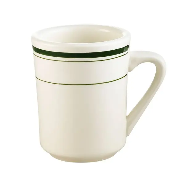 C.A.C. GS-17, 8 Oz Green Band Stoneware Ventura Mug, 3 DZ/CS