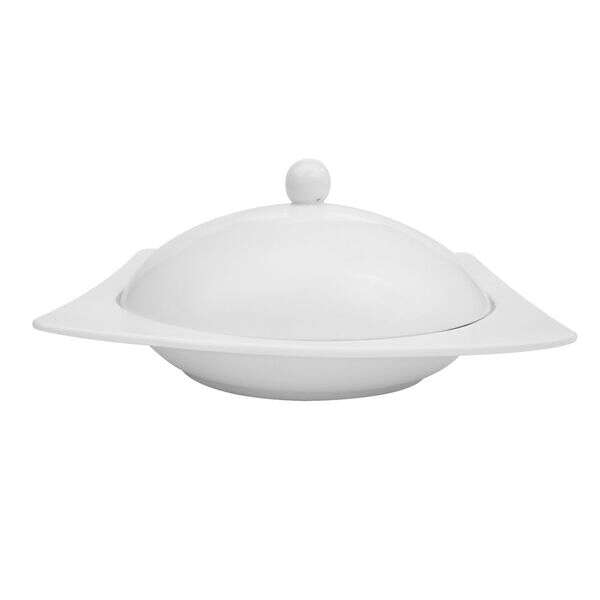 C.A.C. KSE-208, 10 Oz 8-Inch Porcelain Kingsquare Square Pasta Bowl with Lid, 8-Set/CS