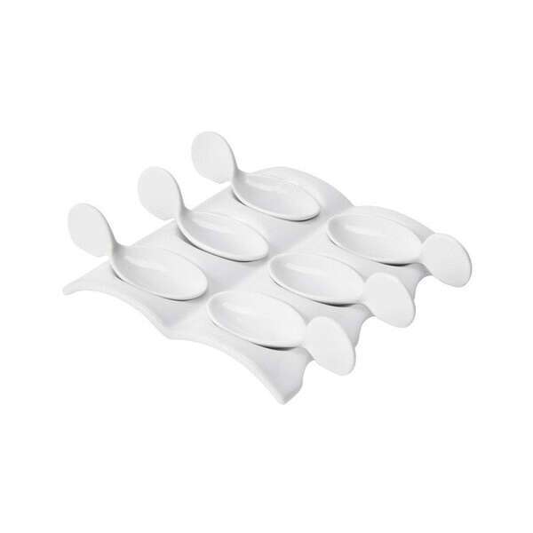 C.A.C. PT-SQ8, Six 4-Inch Porcelain Tasting Spoons with 8.5-Inch Rectangular Tray, 12-Set/CS