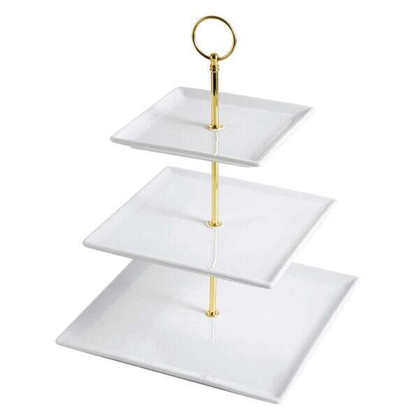 C.A.C. PTE-SQ3, 10-Inch Porcelain Square 3-Tier Serving Tray, 8-Set/CS