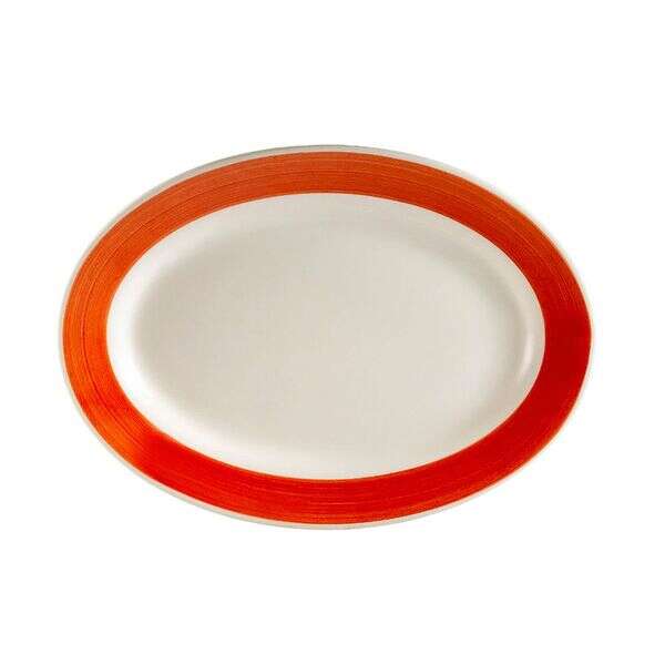 C.A.C. R-51-R, 15.5-Inch Stoneware Red Oval Platter with Rolled Edge, DZ