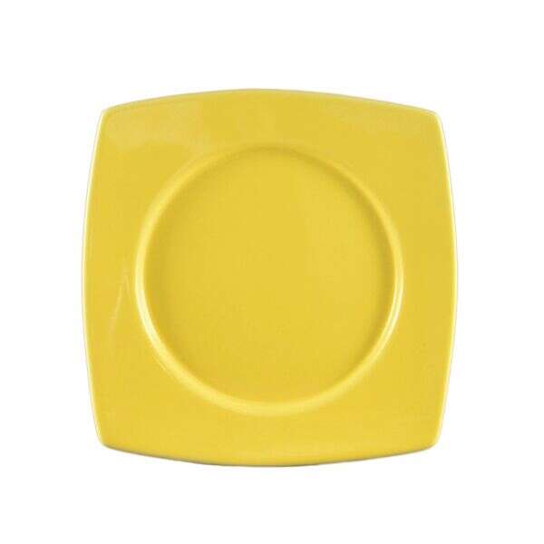 C.A.C. R-SQ21-Y, 11.87-Inch Porcelain Yellow Round In Square Plate, DZ