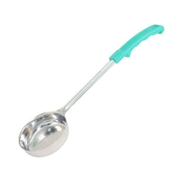 - SPCT-4GN, 4 Oz Stainless Steel Solid Portion Spoon with Green Handle