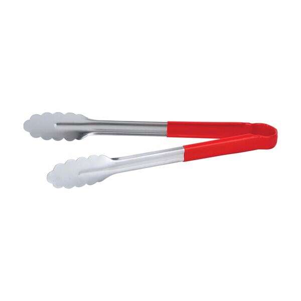 C.A.C. STCH-10RD, 10-inch Stainless Steel Tong with Red Handle