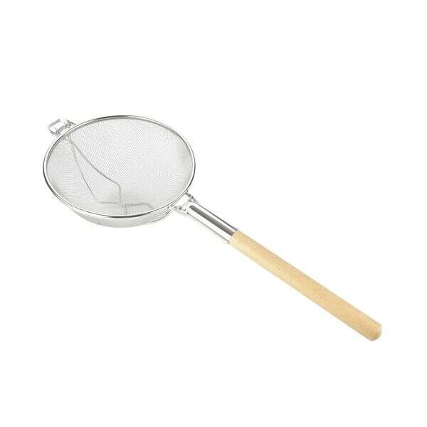 C.A.C. STRH-12D, 12-inch Stainless Steel Reinforced Double Strainer Mesh with Wood Handle