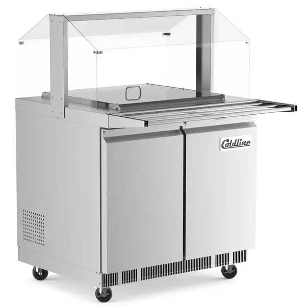 Coldline CBT-36-CSG, 36-Inch Stainless Steel Refrigerated Salad Bar, Buffet Table with Sneeze Guard, Tray Slide and Pan Cover