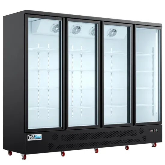 Coldline D4-B, 98-Inch Four Glass Door Merchandiser Freezer with LED Lighting, Black