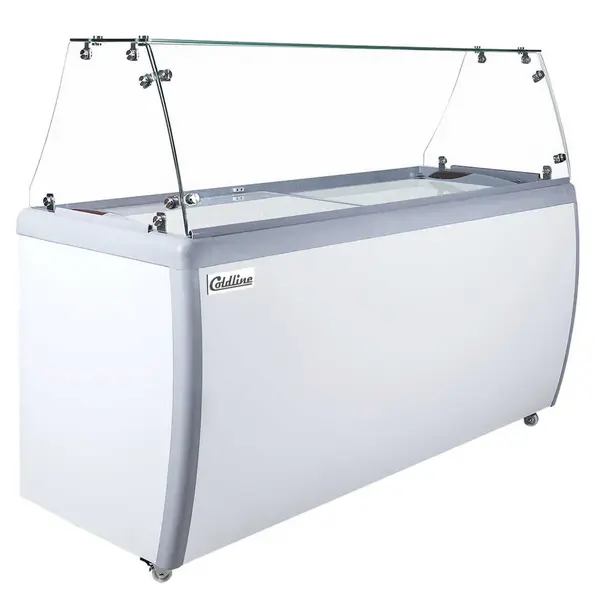 Coldline DP-560-FSG, 71-Inch 12-Tub Ice Cream Dipping Cabinet Freezer with Sneeze Guard