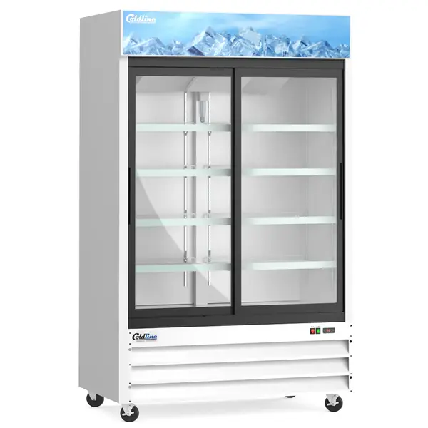 Coldline G53S-W, 53-Inch Double Glass Sliding Door Merchandiser Refrigerator with LED Lighting, White