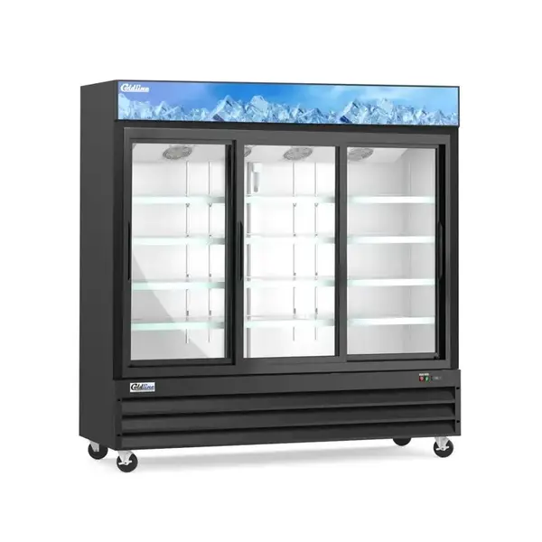 Coldline G80S-B, 78-Inch Three Glass Sliding Door Merchandiser Refrigerator with LED Lighting, Black