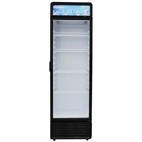 Coldline G8E-B, 9 Cu. Ft. 22-Inch Single Glass Door Black Merchandiser Refrigerator with LED