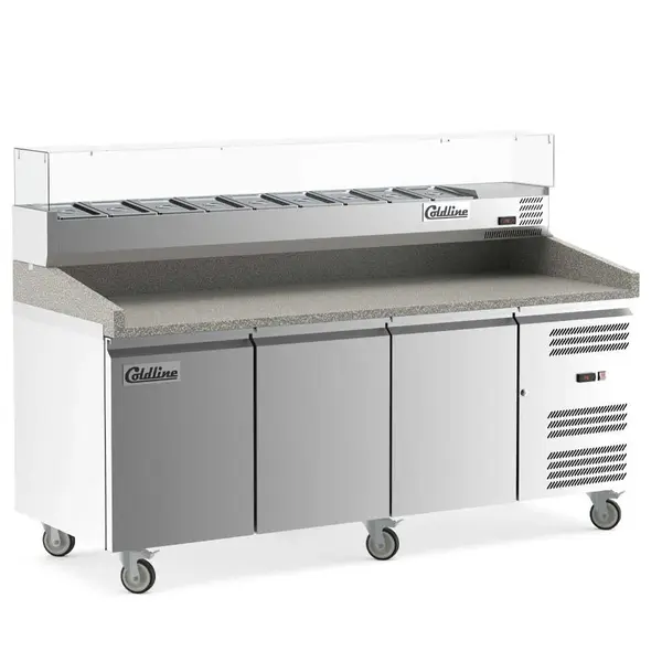 Coldline PDR-80-SG, 80-Inch Refrigerated Pizza Prep with Refrigerated Glass Topping Rail