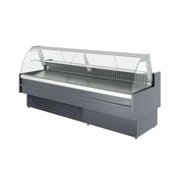 Coldline SDC98, 98-Inch Refrigerated Curved Glass Meat Deli Case with Rear Storage