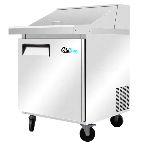 Coldline SMP27-T, 27-Inch Mega Top Refrigerated Sandwich Prep Table with Cutting Board and Food Pans