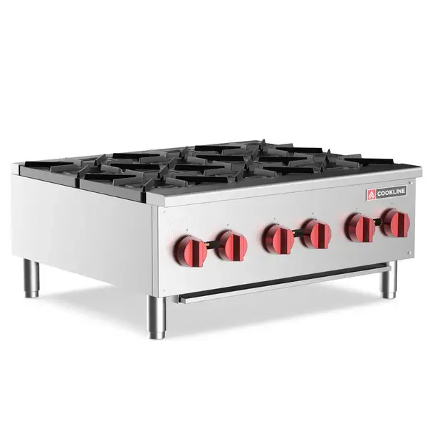 Cookline CHP-36-6, 36-Inch Commercial Gas Hot Plate with Six Burners - 150,000 BTU