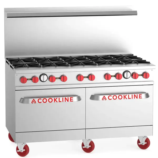 Cookline CR60-10, 60-Inch Commercial Range, 10 Burner, 2 Oven - 362,000 BTU