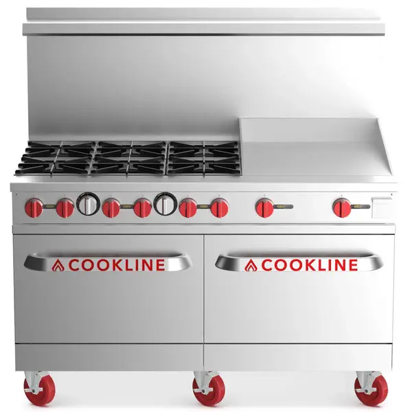 Cookline CR60-24G, 60-Inch Commercial Range, 6 Burner, 2 Oven, 24-Inch Flat Griddle