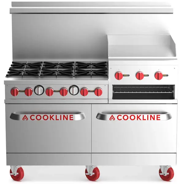 Cookline CR60-24RG, 60-Inch Commercial Range, 6 Burners, 24-inch Raised Griddle & Broiler