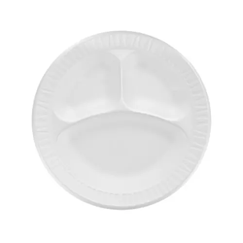Dart 10CPWCR 10.25-Inch Concorde Round White Non-Laminated Foam 3-Compartment Plate, 500/CS