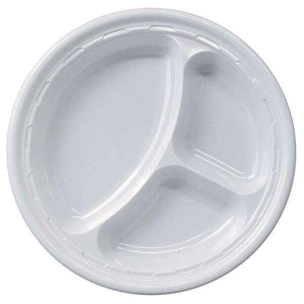 Dart 10CPWF 10.25-Inch Famous Service Round White Impact Plastic 3-Compartments Plate, 500/CS (Discontinued)
