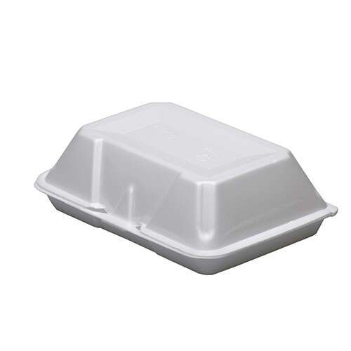Dart 205HT1, 9x6x3-Inch Performer White Single Compartment Foam Container with a Removable Hinged Lid, 200/CS