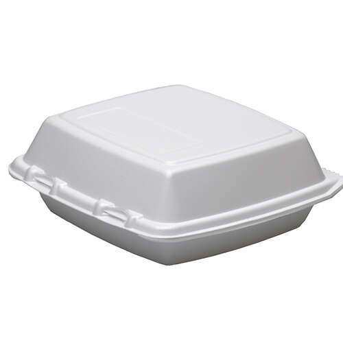 Dart 85HT1R, 8x8x3-Inch Performer White Single Compartment Foam Container with a Removable Hinged Lid, 200/CS