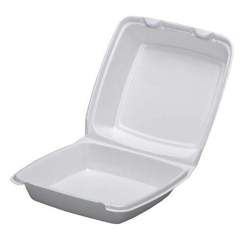 Dart 85HT1R, 8x8x3-Inch Performer White Single Compartment Foam Container with a Removable Hinged Lid, 200/CS