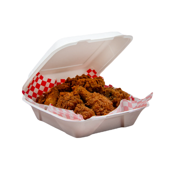 Dart HC8SC1PF, 8x8x3-Inch 1-Compartment PFAS-Free Compostable Hinged Container, 300/CS