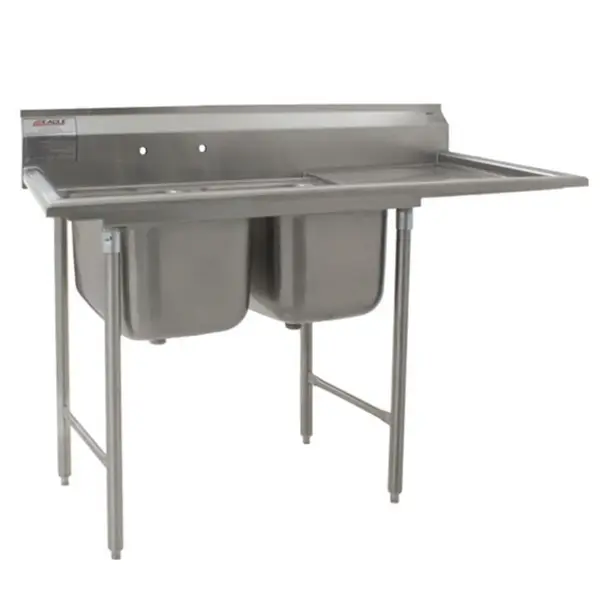 Eagle Group 412-16-2-18R, Stainless Steel Commercial Compartment Sink with Two 16-Inch Bowls and Right Side 18-Inch Drainboard, NSF