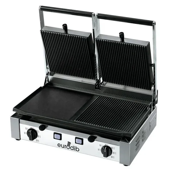 Eurodib PDM3000, Double 1 Flat 3 Ribbed Sides Panini Grill, 3000W, ETL